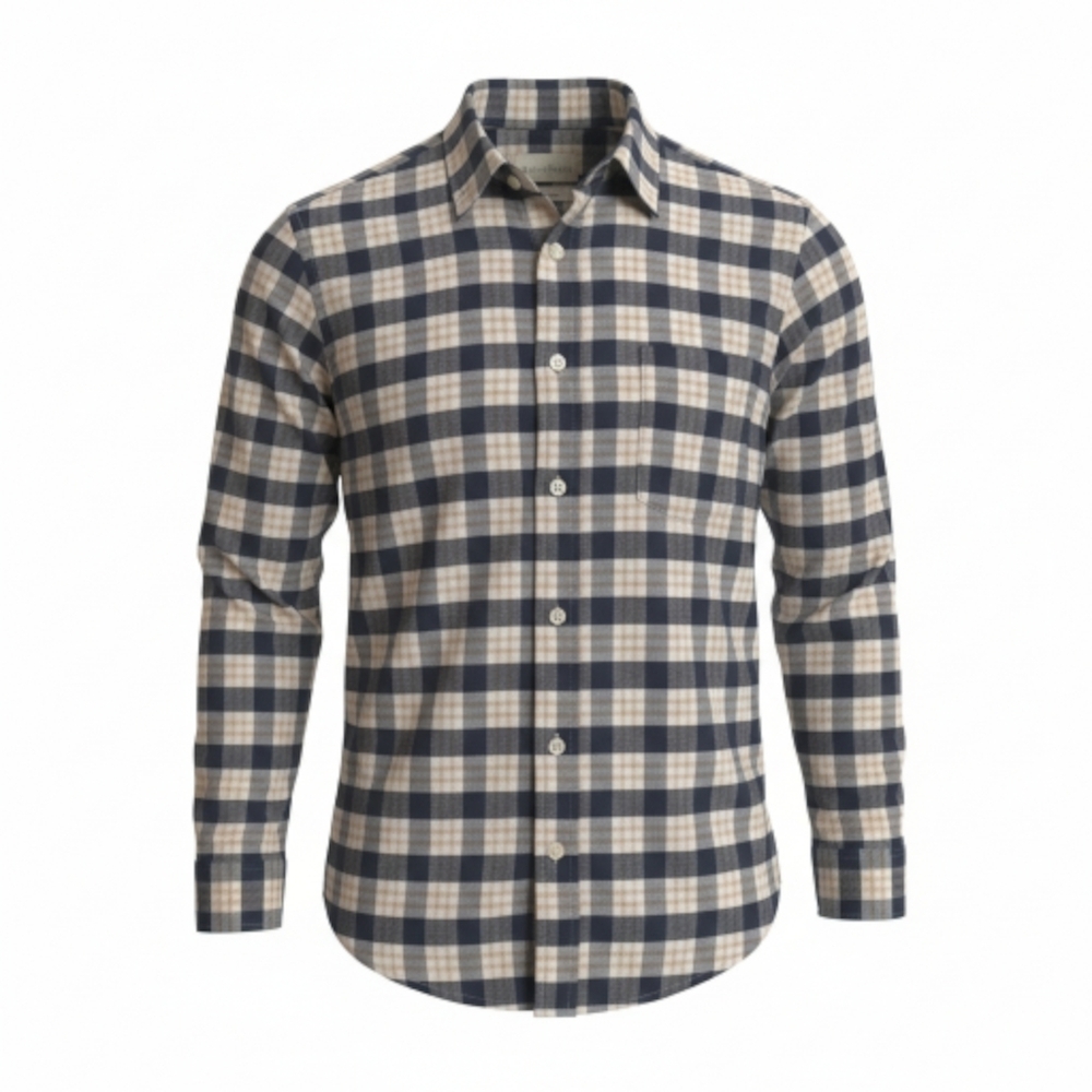 Goodfellow & Co Men's Blue Beige Plaid Flannel Button-Up Shirt Medium